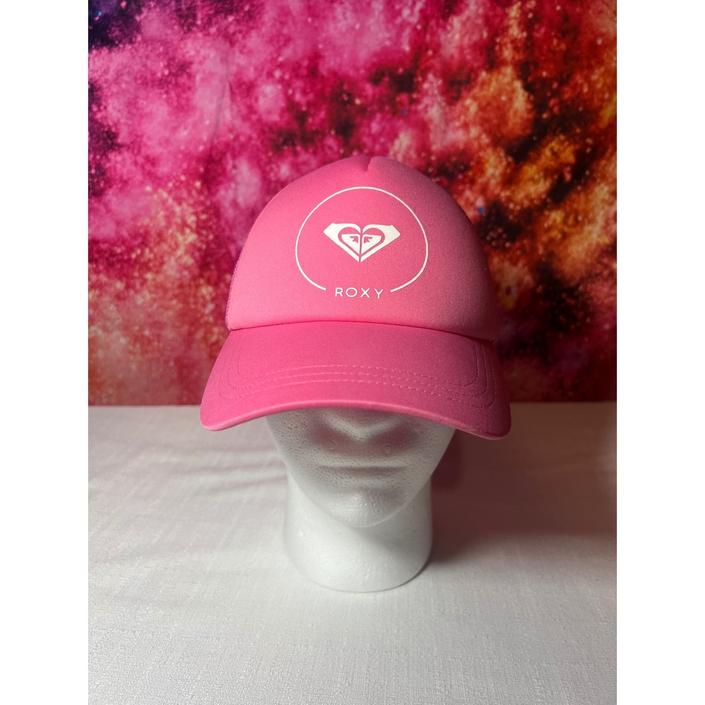 Roxy Womens Trucker Hat Pink Mesh Snapback Foam Front Heart Logo Surf Cap